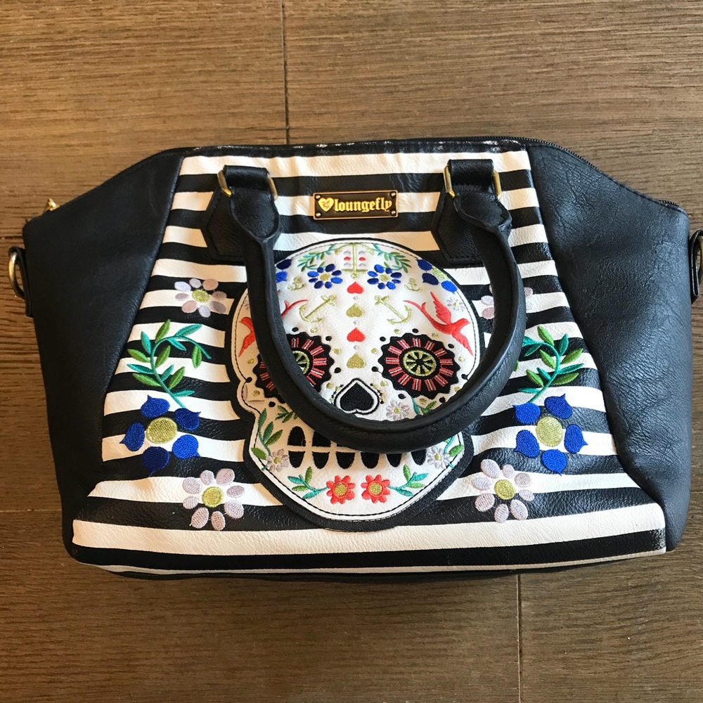 Loungefly Sugar Skull Striped Purse